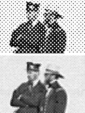 image contrasting halftone spot size and apparent gray levels