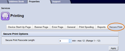 Secure Print Passcode Length