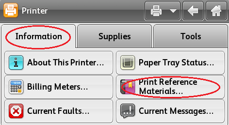 Sélectionner Information, Imprimer du matériel de référence