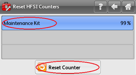 Select Maintenance Kit, then Reset Counter