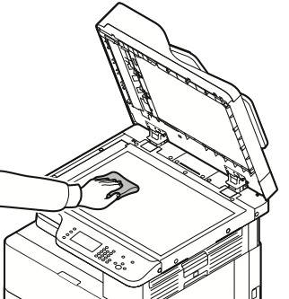 Wipe the surface of the document glass and the Constant Velocity Transport (CVT) until they are clean and dry. The CVT glass is the long narrow strip to the left of the document glass.