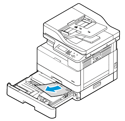 Move out the length and width paper guides, then press down the metal plate near the feed area.