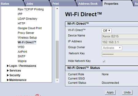 WiFi Direct screen