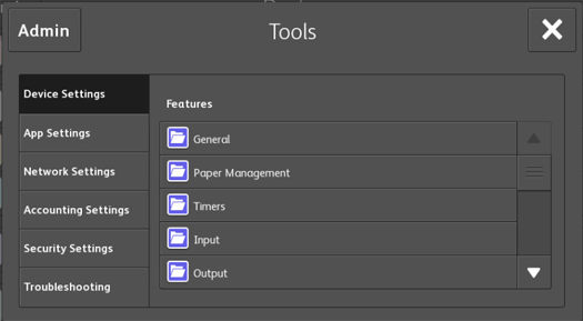 AltaLink Device Settings menu