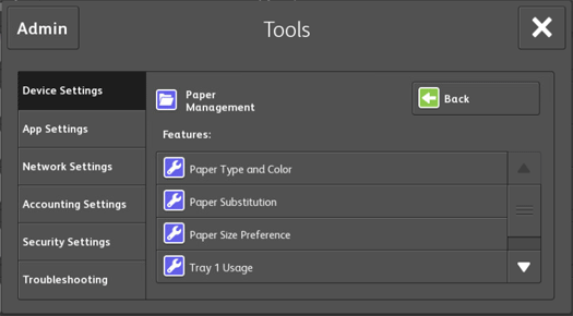 AltaLink Paper Management menu