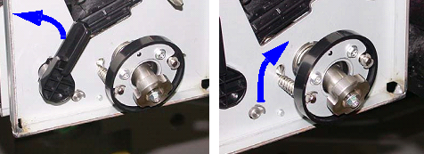 Engage the Drum Cartridge Retaining Latch counterclockwise and release the Front Drum Guide clockwise.