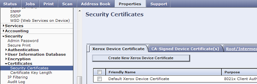 Certificat de sécurité dans les Services Internet CentreWare