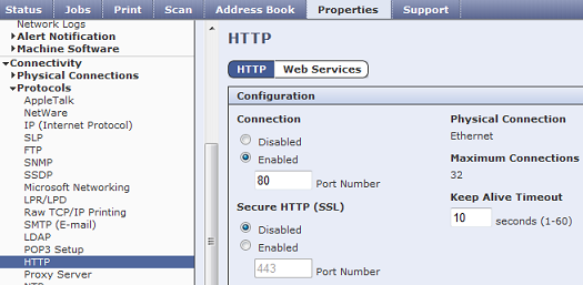 HTTP dans les Services Internet CentreWare