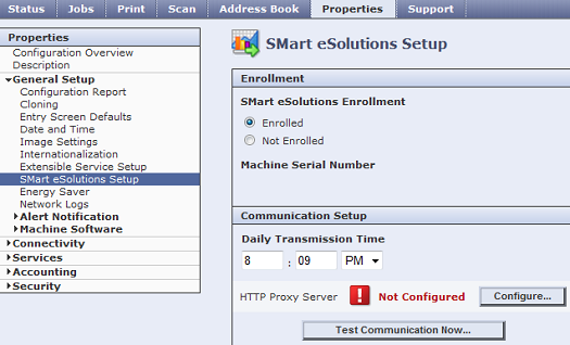 Configuration de SMart eSolutions dans les Services Internet CentreWare.