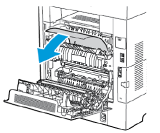 Remove any jammed paper from the back of the printer