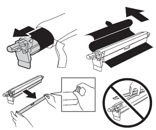 Remove the new drum cartridge from its packaging and remove all of the protective materials