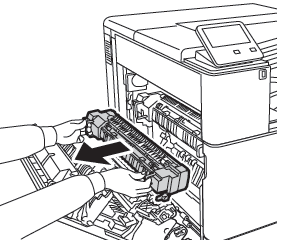 Grasp the handles on the left and right side of the Fuser, and then carefully pull the Fuser straight out of the printer