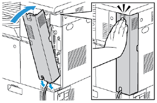 Replace the right rear cover. To replace the cover, position the tabs on each side of the cable and then raise the cover until it clicks into place.