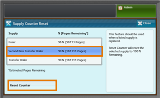 Replace the Second Bias Transfer Roller (BTR) Unit and Reset the